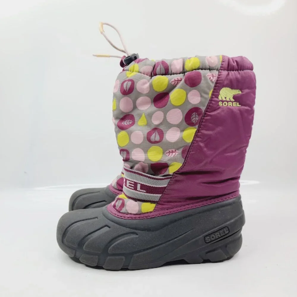 Sorel‎ Girl's Purple Gray Polka Dot NY1811-535 Insulated Mid-Calf Snow Boot 5